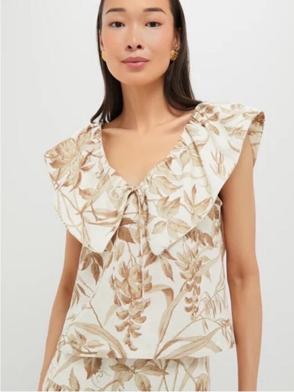Tuckernuck Studio McGee Dune Breeze Linen Cream Botanical Blouse Size M NWOT